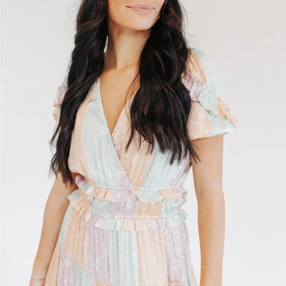 NWT Anthropologie Current Air Pastel Ruffle Maxi Dress